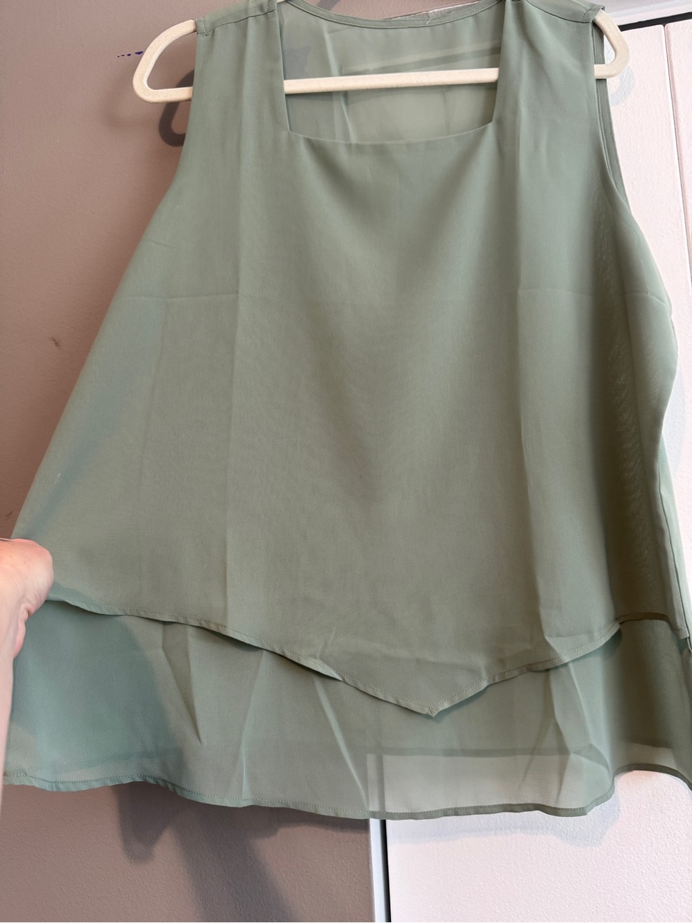 Sage Green Layered Chiffon Tank Top sz XL - Picture 3 of 8